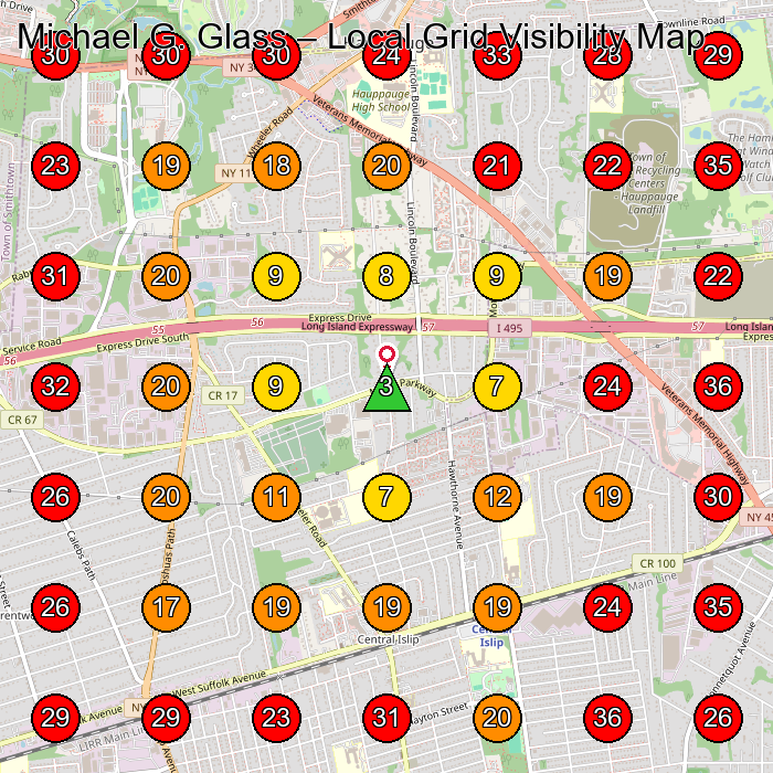 Michael G. Glass GeoGrid visibility map for Personal Injury Attorney in Islandia